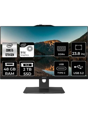 MSI Modern AM242P i5 1235U 48GB RAM 2TB SSD 23.8" FHD FreeDOS 12M1282EUP344 All In One Bilgisayar + Per4 USB