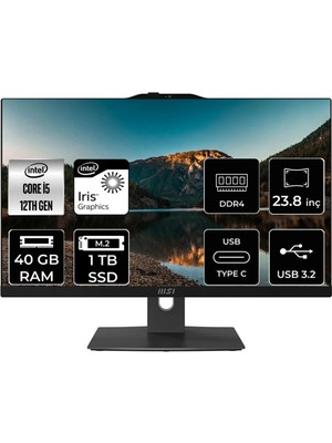 MSI Modern AM242P i5 1235U 40GB RAM 1TB SSD 23.8" FHD FreeDOS 12M1282EUP338 All In One Bilgisayar + Per4 USB