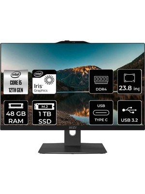 Msı Modern AM242P Intel Core I5 1235U 48GB 1tb SSD 23.8" Fhd Fdos All In One Bilgisayar & Per4 USB Bellek 12M1282EUP343