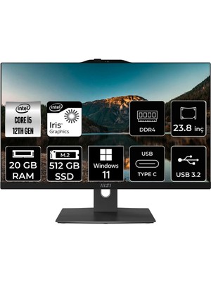MSI Modern AM242P i5 1235U 20GB RAM 512GB SSD 23.8" FHD Win11 Pro 12M1282EUP417 All In One Bilgisayar + Per4 USB