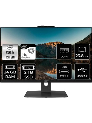 Msı Modern AM242P Intel Core I5 1235U 24GB 2tb SSD 23.8" Fhd Fdos All In One Bilgisayar & Per4 USB Bellek 12M1282EUP324