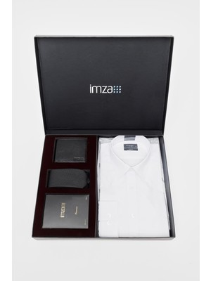 İmza Beyaz Gömlek Slim Fit, Kravat, Cüzdan, Parfüm 4'lü Set, Damat Bohçası, Hediye Seti, Düğün Set