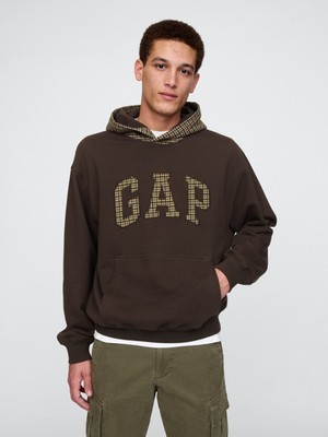 Gap Erkek Kahverengi Gap Logo Houndstooth Desenli Sweatshirt