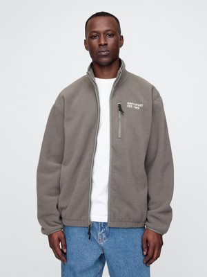 Erkek Gri Gap Logo Arctic Fleece Fermuarlı Ceket