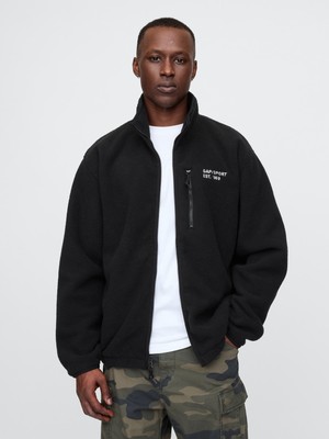 Gap Erkek Siyah Gap Logo Arctic Fleece Fermuarlı Ceket