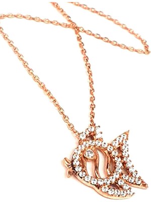 Balık Figürlü 925AYAR Gümüş Rose Zirkon Taşlı Balık Kolye
