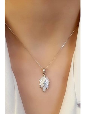 Ose Shop Pembe sedef taşlı 925 ayar gümüş yaprak kolye