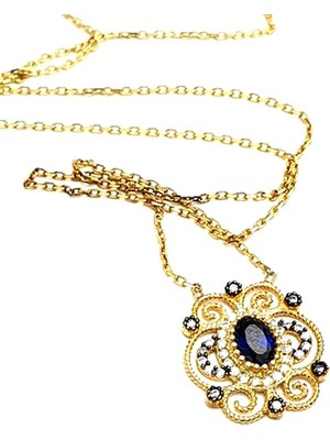 Ose Shop Lacivert zirkon taşlı gümüş üzerine altın kaplama kolye