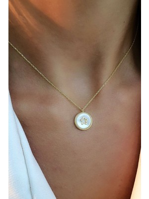 Ose Shop 925ayar Gümüş Üzerine Altın Kaplama Sedef Üzerine Yıldız figürlü İtalyan tasarımı Kolye