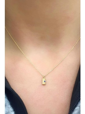 Safir Taşlı 925AYAR Gümüş Üzerine Altın Kaplama Luxury Tasarım Minimal Kolye