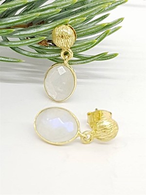 Ose Shop Doğal Ay Taşı Tasarım Gümüş Küpe