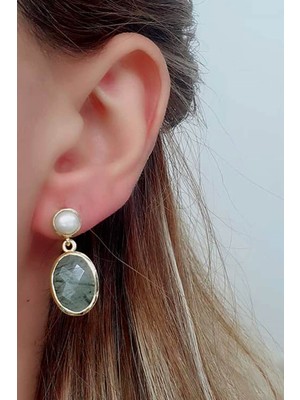 Ose Shop İnci ve rutil kuvars taşlı 925ayar gümüş üzerine altın kaplama lüks tasarım küpe