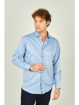 Figs Erkek Slim Fit Uzun Kollu Pamuklu Parlak Kumaş Gömlek 0013 Mavi