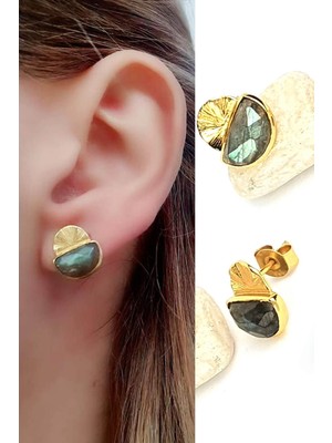 Ose Shop labrodorite taşlı 925 ayar gümüş üzerine altın kaplama tasarım küpe