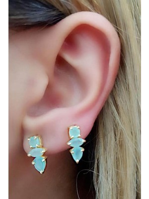 Ose Shop Kalsedon taşlı gümüş üzerine altın kaplama bayan küpe