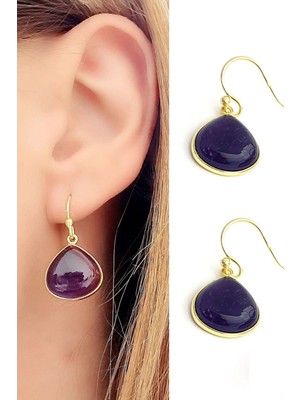 Ose Shop Mor Ametist Taşlı 925ayar Gümüş üzerine Altın kaplama tasarım küpe