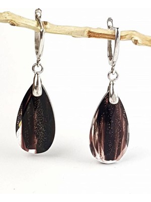 Ose Shop İtalyan tasarımı yıldız taşlı gümüş sallantılı doğal taş küpe