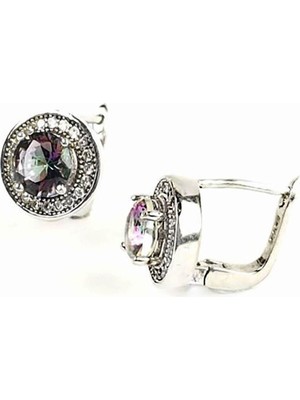 Ose Shop Mistik topaz ve zirkon taşlı gümüş küpe