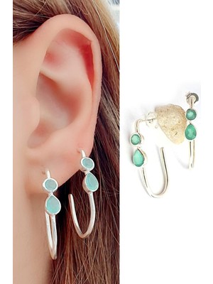 Ose Shop Kalsedon Taşlı 925 ayar Gümüş Yarım Halka Oval Küpe