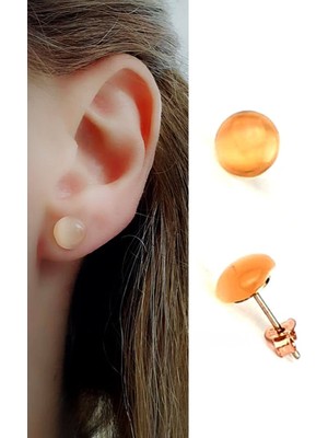 Ose Shop Kedi gözü taşlı 925ayar gümüş rose top küpe