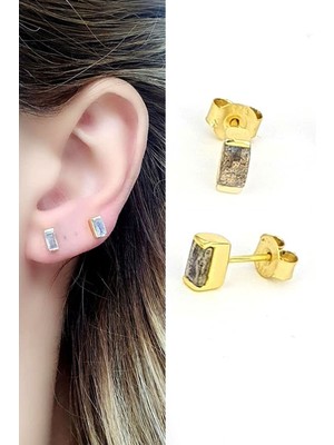 Ose Shop rutil kuvars taşı  925ayar gümüş üzerine altın kaplama minimal küpe