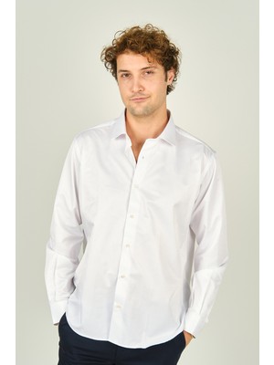 Figs Erkek Slim Fit Uzun Kollu Pamuklu Parlak Kumaş Gömlek 0013 Beyaz