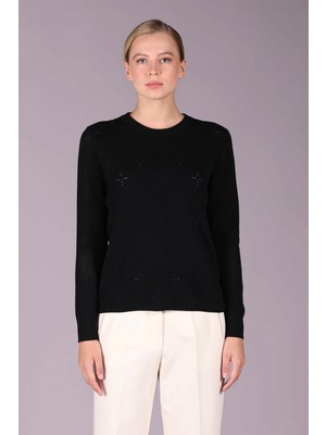 Sempre Kadın Bisiklet Yaka Ajurlu Triko Yün Kazak 2544 Siyah