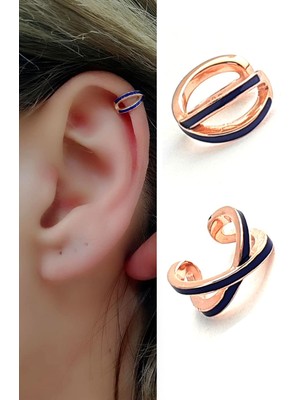 Ose Shop Lacivert Mineli 925AYAR Gümüş Rose Earcuff Sıkıştırmalı Kıkırdak Küpe