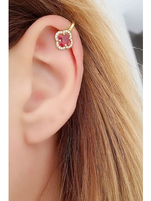 Ose Shop Pembe Zirkon Taşlı 925 Ayar Gümüş Üzerine Rose  Altın Kaplama Italyan Sıkıştırmalı Earcuff Kıkırdak Küpesi