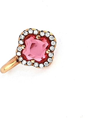 Ose Shop Pembe Zirkon Taşlı 925 Ayar Gümüş Üzerine Rose  Altın Kaplama Italyan Sıkıştırmalı Earcuff Kıkırdak Küpesi