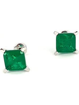 Ose Shop Skydiamond Green Creative Rubies 925 Ayar Gümüş Kare Küpe