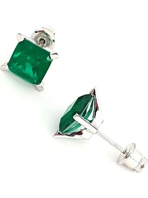 Ose Shop Skydiamond Green Creative Rubies 925 Ayar Gümüş Kare Küpe