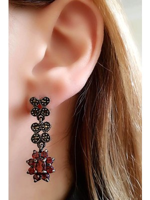 Ose Shop Granat taş detaylı markazit taşlı gümüş küpe
