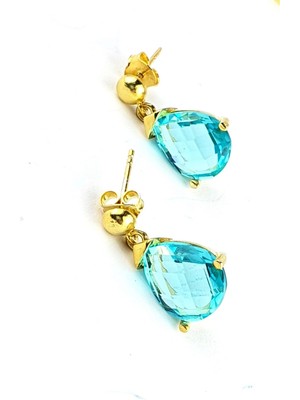 Ose Shop Aquamarin Taşlı 925ayar Gümüş Minimal Damla küpe