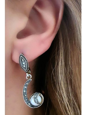 Ose Shop Markazit taşlı gümüş inci küpe