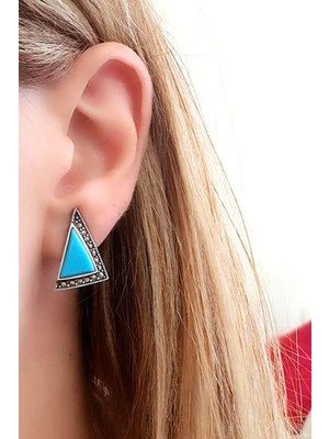 Ose Shop Markazit taş detaylı turkuaz taşlı 925 ayar gümüş klipsli küpe