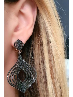 Ose Shop oniks taşlı gümüş rose lüks küpe