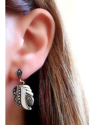 Ose Shop sedef taşlı markazit taş detaylı gümüş modern küpe