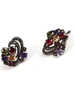 Ose Shop Renkli zirkon taşlı markazit taş detaylı gümüş küpe