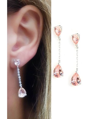 Ose Shop Sky Diamond Pink Morganit Taşlı Damla Zarif Küpe