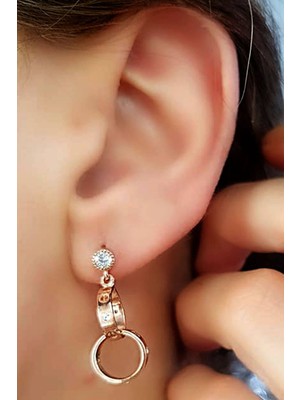 Ose Shop İtalyan tasarımı zirkon taş detaylı gümüş sallantılı küpe