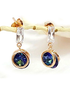 Ose Shop Mavi mistik topaz taşlı gümüş küpe