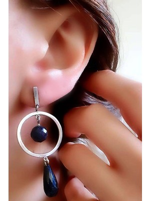 Ose Shop İtalyan tasarımı doğal yıldız taşlı 925 ayar gümüş modern küpe