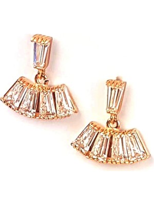 Ose Shop Baget kesim zirkon taşlı gümüş üzerine rose altın kaplamalı sallantılı küpe