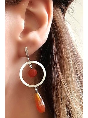 Ose Shop İtalyan tasarımı doğal akik taşlı 925 ayar  gümüş modern küpe