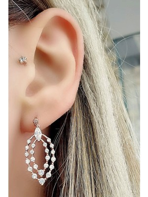 Ose Shop İtalyan Pırlanta Parlaklığında Zirkon Taşlı 925ayar Gümüş Rose Küpe