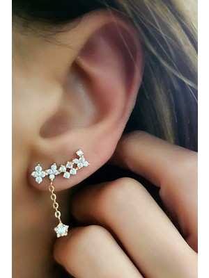 Ose Shop Zirkon taşlı gümüş rose tek küpe