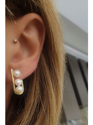 Ose Shop İtalyan 925ayar gümüş üzerine altın kaplama tasarım İnci Küpe