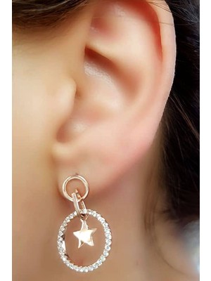 Ose Shop Yıldız Figürlü Zirkon taşlı gümüş üzerine rose altın kaplama küpe