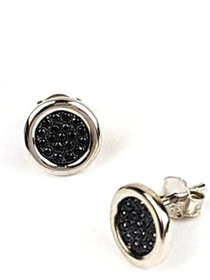 Ose Shop Oniks taşlı gümüş yuvarlak küpe